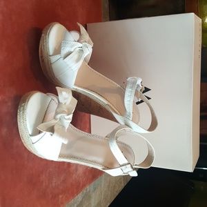 Madison White leather wedge sandals